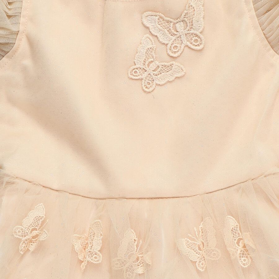 Girls' Navy Blue Regular Fit Floral Printed Tiered Frock, हल्का गुलाबी, large