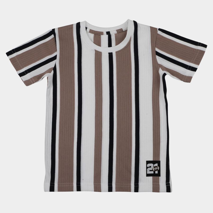 Boys Beige Crew Neck Casual T-Shirt, गहरा पीला, large
