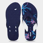 Women's Navy Blue Floral Print Flip-Flops, गहरा नीला, small