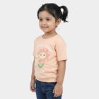 Girls Peach Cotton Round Neck Regular T-Shirt, Peach, small