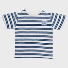 Boys Light Blue and White Cotton Crew Neck Casual T-Shirt, हल्का नीला, small