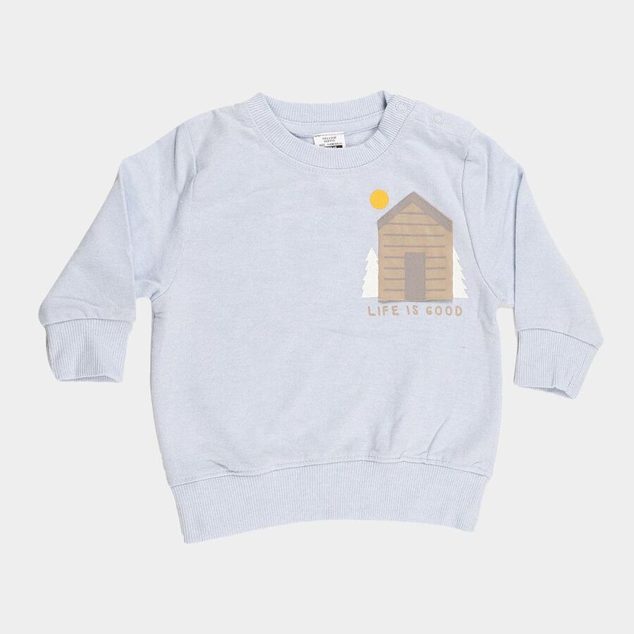 Infants Light Powder Blue Cotton Round Neck Casual T-Shirt, Light Blue, large image number null