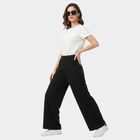 Ladies Black Relaxed Fit Textured Wide Leg Harem Pants, Black, small