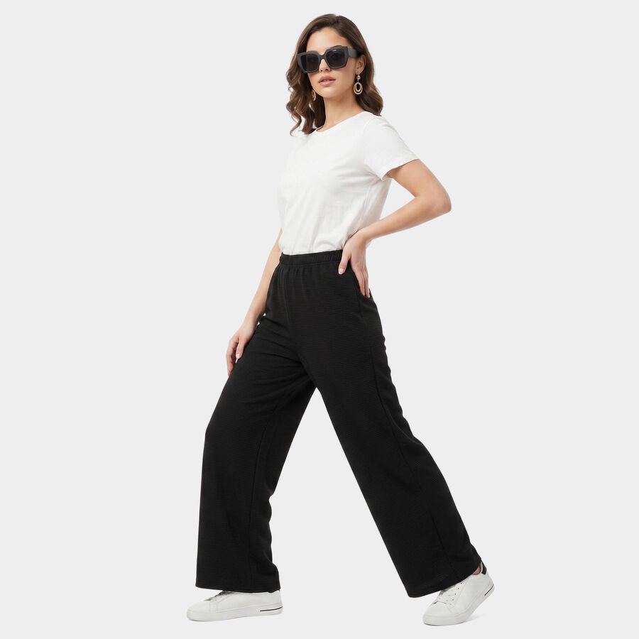 Ladies Black Relaxed Fit Textured Wide Leg Harem Pants, Black, large