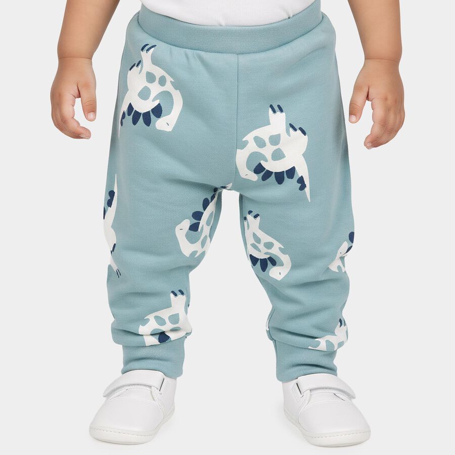 Infants' Teal Jogger Fit Dinosaur Printed Cotton Pyjama, टील ब्लू, large