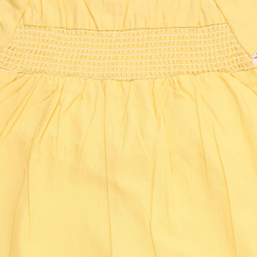 Infants' Soft Yellow Smocked Embroidered Casual Frock, पीला, large image number null