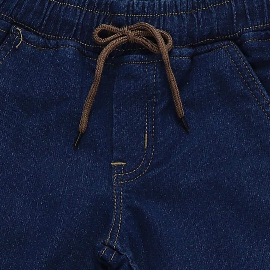 Boys' Blue Cotton Regular Fit Jeans, गहरा नीला, large