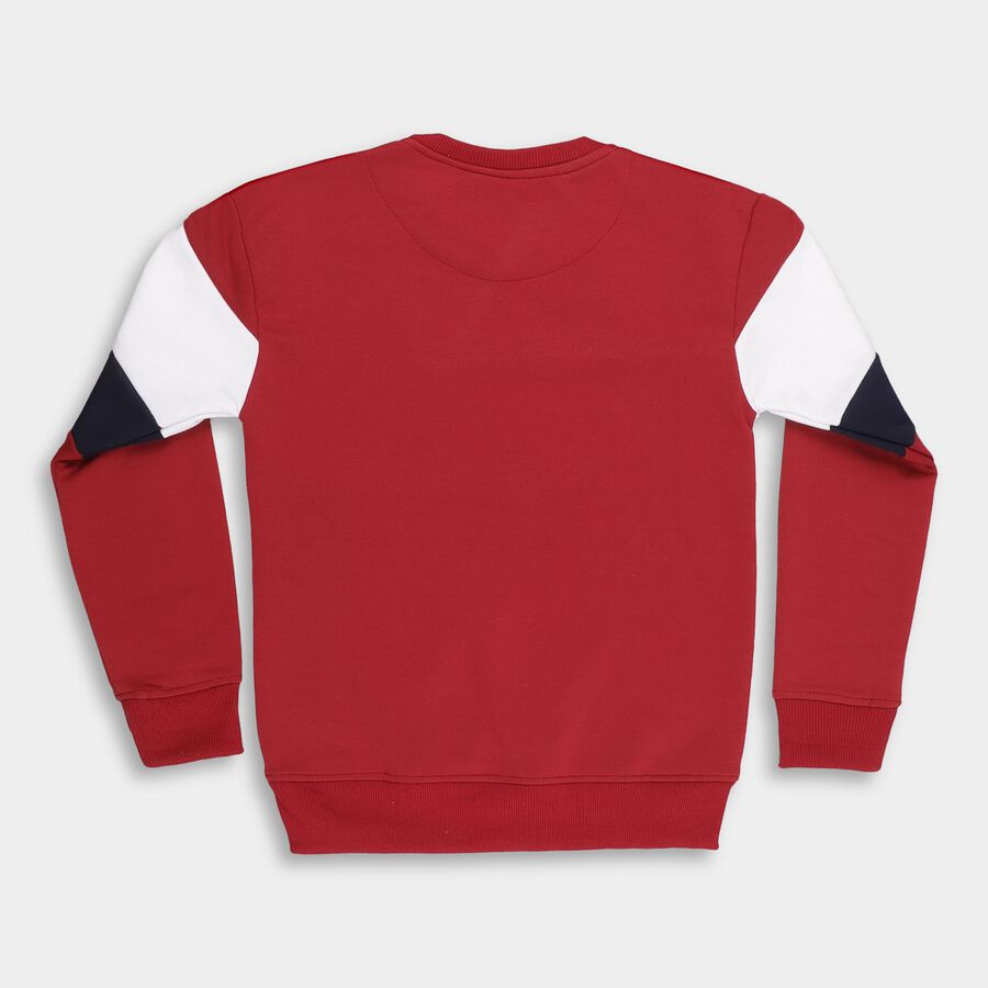 Boys Deep Maroon Crew Neck Casual Sweatshirt, मरून, large image number null