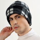 Men's Black and White Plaid Winter Cap, Black, small image number null