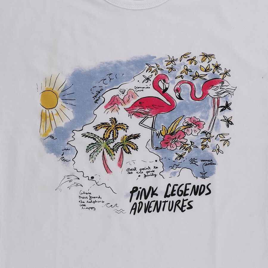 Girls Bright Snow White Round Neck Casual T-Shirt, सफ़ेद, large image number null