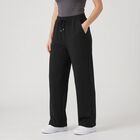Women's Black Wide Leg Drawstring Track Pants, Black, small