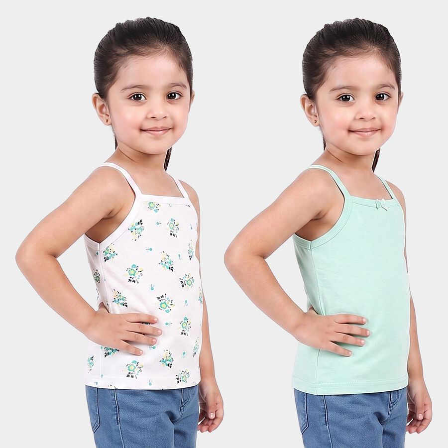 Girls Mint Green Cotton Square Neck Sleeveless Vest, Light Green, large