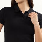 Women's Deep Jet Black Cotton Blend Polo Collar Preppy Polo T-Shirt, काला, small