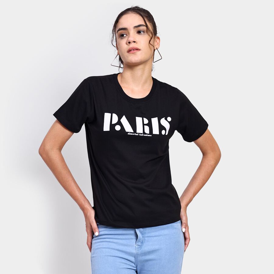 Ladies' Round Neck T-Shirt , काला, large image number null