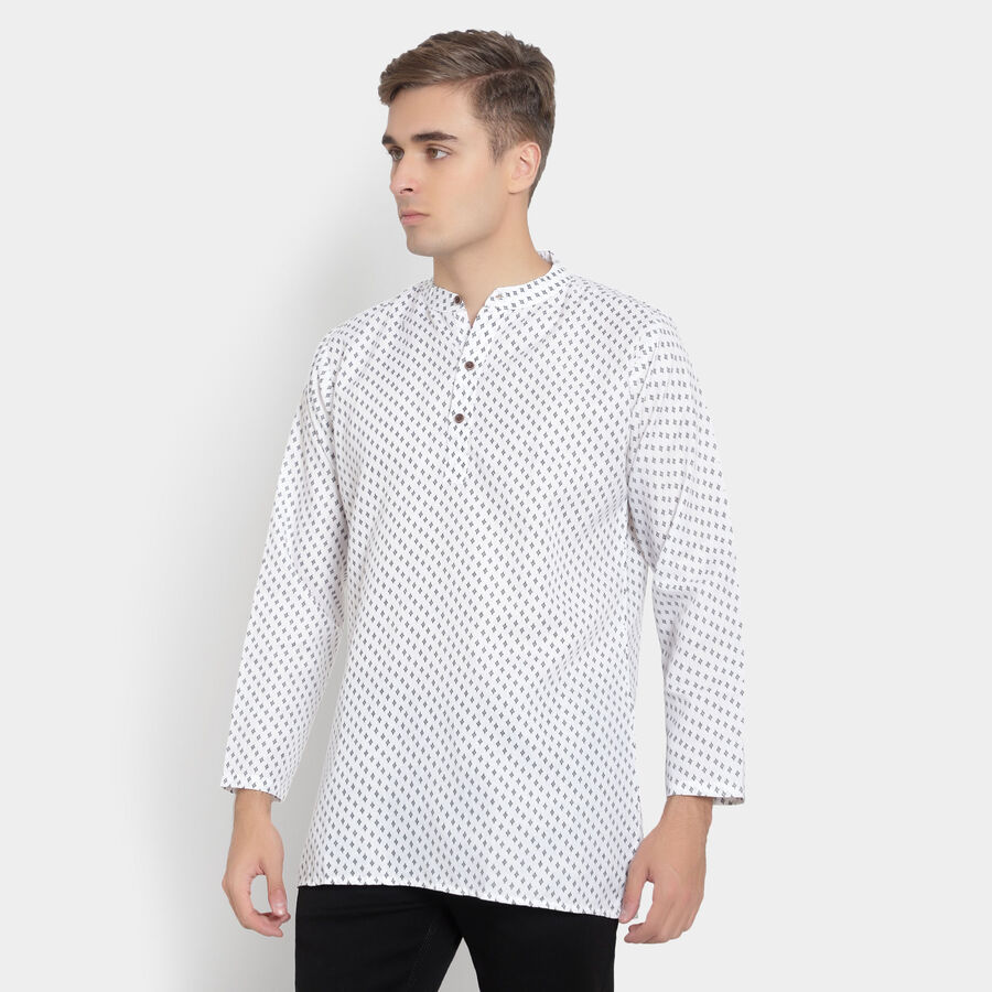 Printed Mandarin Collar Kurta, Off White, large image number null
