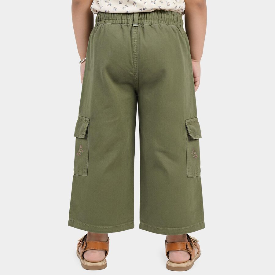 Girls' Olive Green Regular Fit Embroidered Cargo Jeans, Light Green, large