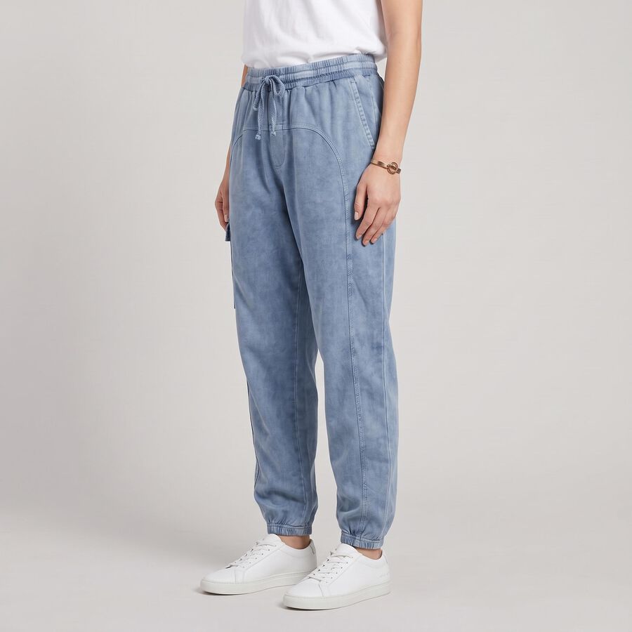Women's Light Blue Relaxed Fit Cargo Track Pants, Light Blue, large