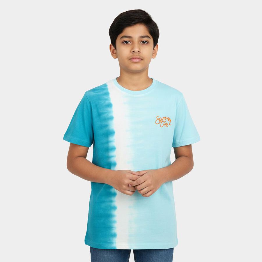 Boys Aqua Cotton Round Neck Casual Boys T-Shirt, एक्वा, large