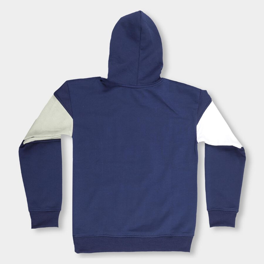 Boys Deep Midnight Navy Blue Hoodie Neck Casual Sweatshirt, नेवी ब्लू, large image number null