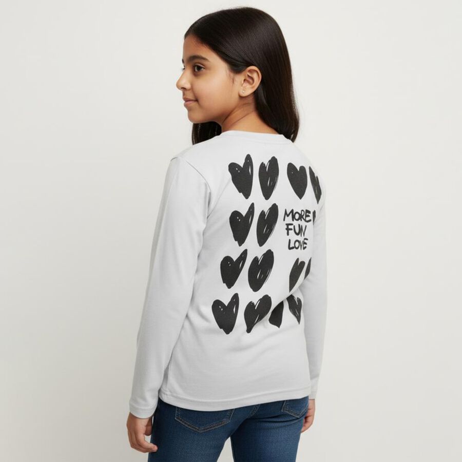 Girls' Light Grey Round Neck Casual Graphic Top, हल्का नीला, large image number null