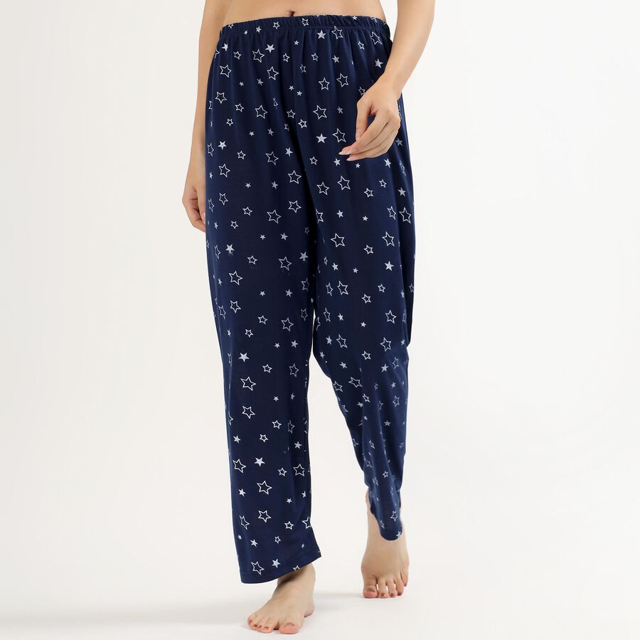 Women's Deep Navy Blue Star Print Relaxed Fit Pyjama, Navy Blue, large