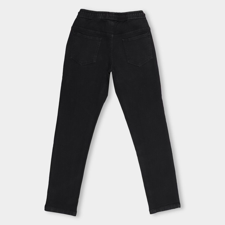 Boys' Jet Black Regular Fit Elastic Waist Jeans, Black, large image number null