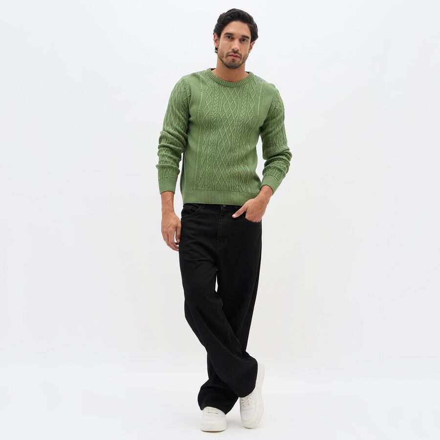 Men's Light Sage Green Crew Neck Casual Pullover, हल्का हरा, large image number null