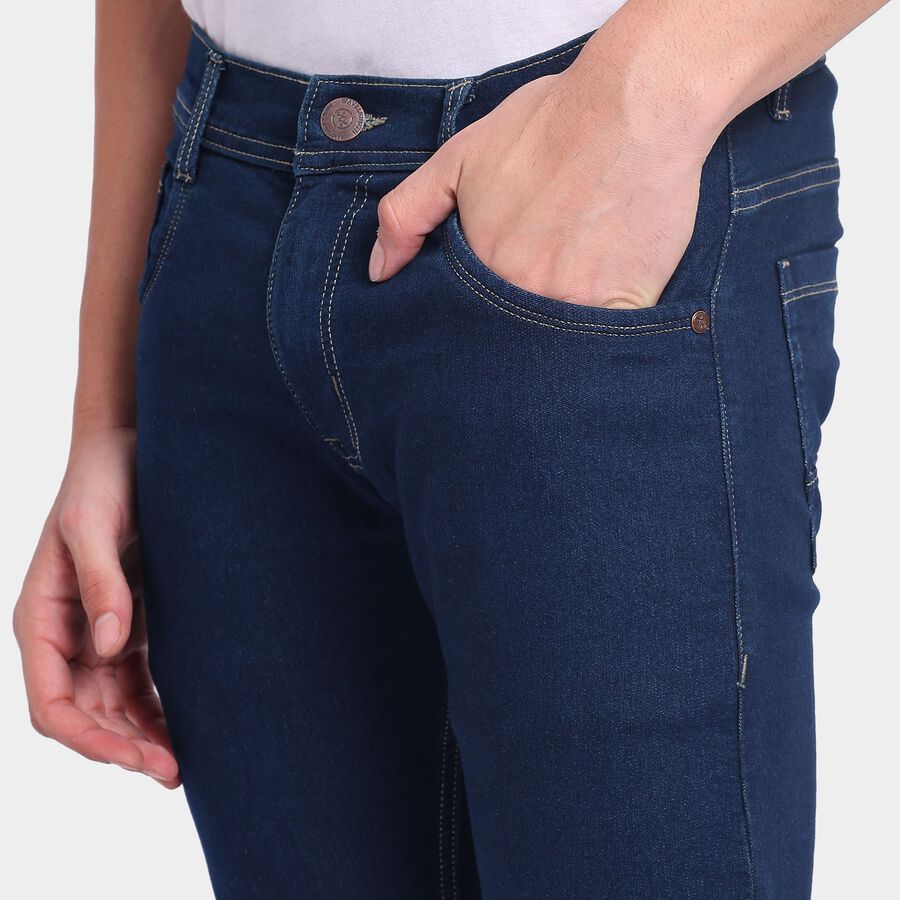 Men's Slim Fit Jeans , गहरा नीला, large