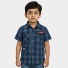Boys Navy Blue Cotton Half Sleeve Collared Casual Shirt, Navy Blue, small