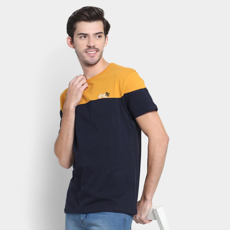 Men's 100% Cotton Round Neck Half Sleeves T-Shirt , Navy Blue, large image number null