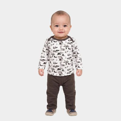 Infants' Charcoal 100% Cotton Round Neck Dinosaur Printed Baba Suit