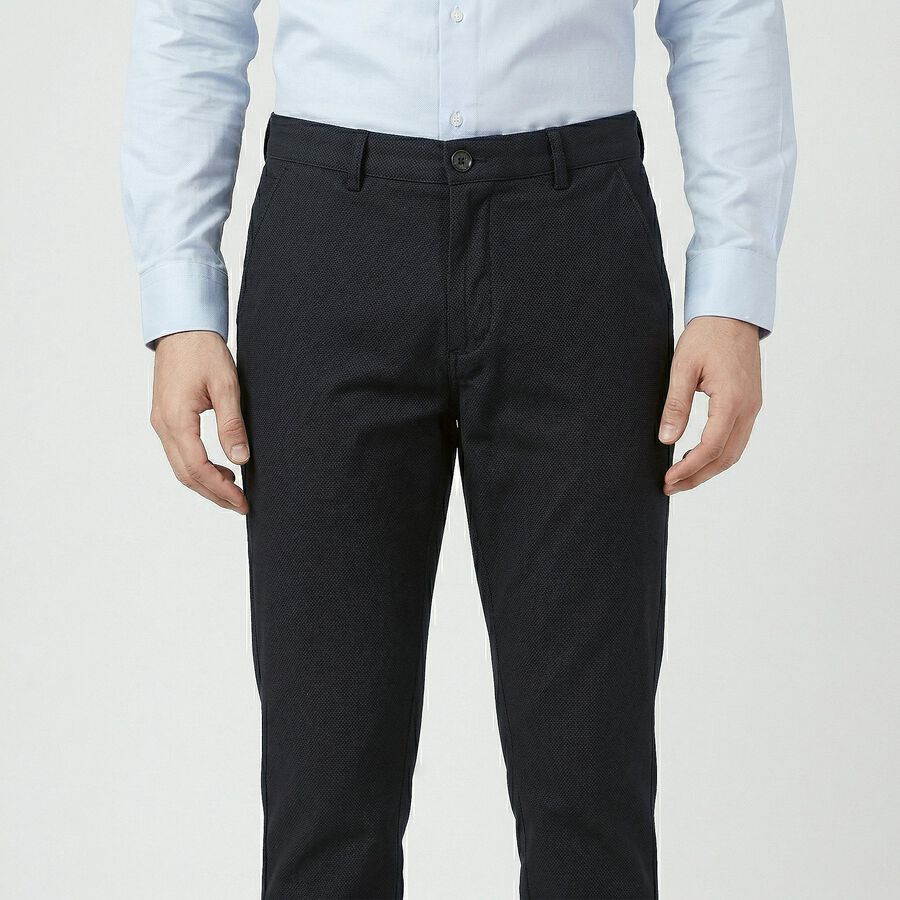 Men's Black Slim Fit Casual Trousers, काला, large