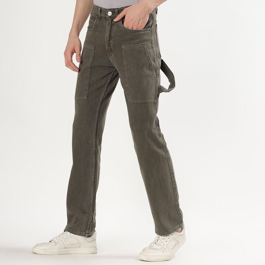 Men's Muted Olive Skinny Fit Utility Style Jeans, Olive, large image number null