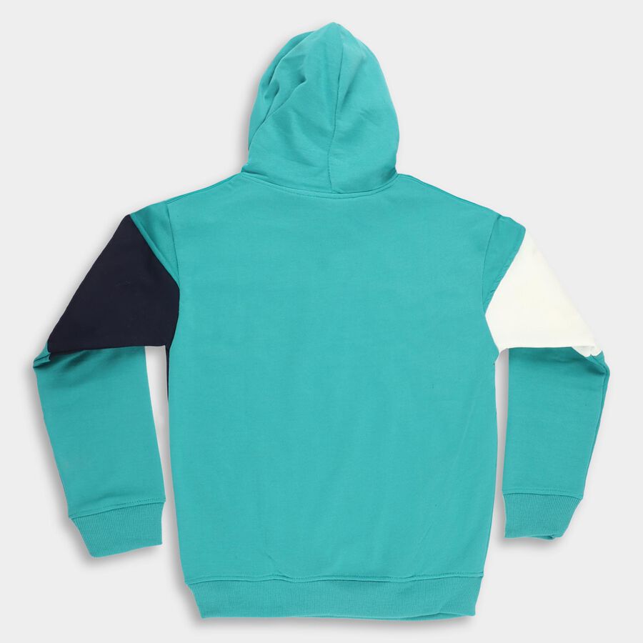 Boys Bright Teal Hooded Neck Casual Sweatshirt, गहरा हरा, large image number null
