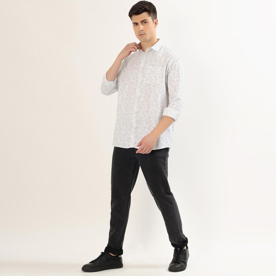 Men's Rich Eggshell White Floral Classic Casual Shirt, White, large image number null