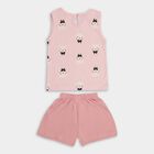 Girls' Soft Pink Cotton Sleeveless Printed Top and Shorts Set, Light Pink, small image number null