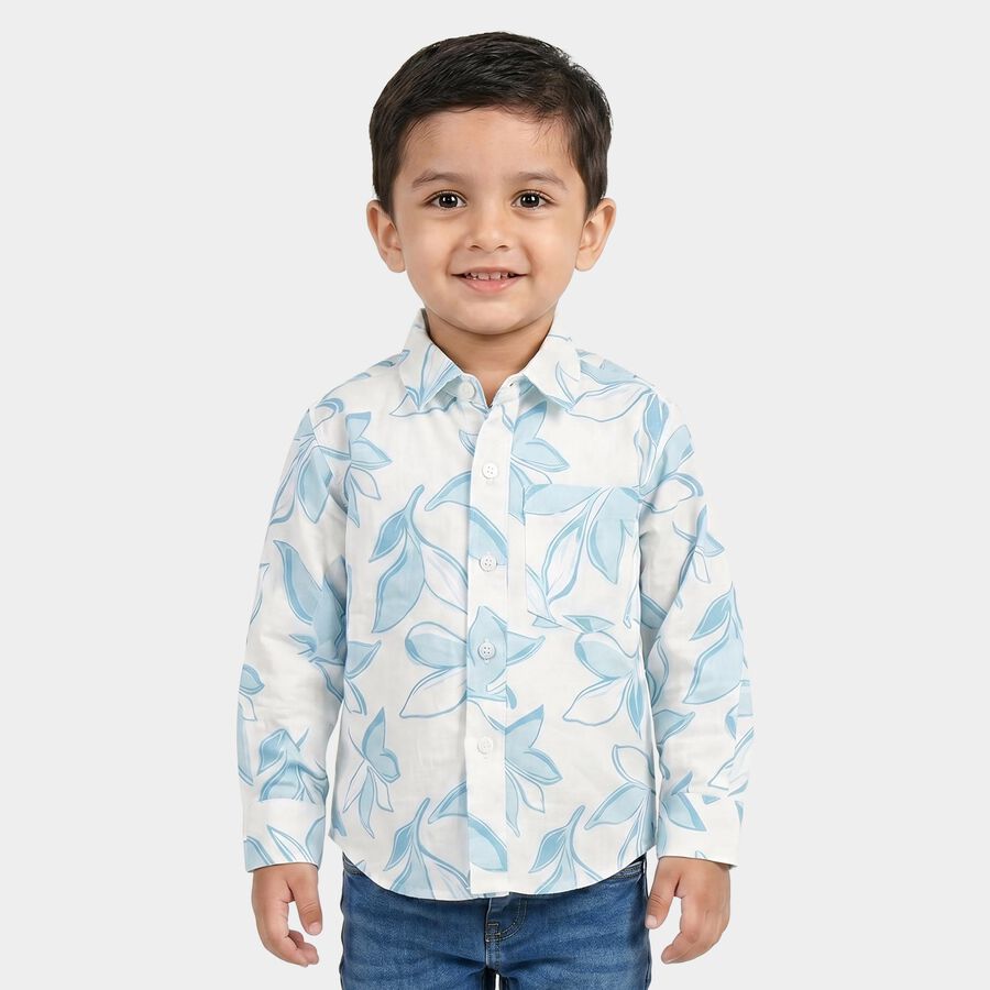 Boys Light Blue Cotton Casual Shirt, हल्का नीला, large