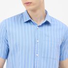 Men's Blue Cotton Half Sleeve Classic Collar Casual Shirt, Mid Blue, small