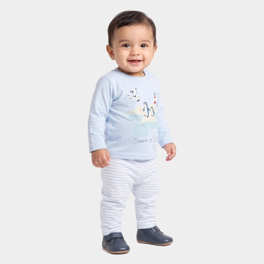 Infants' Light Blue 100% Cotton Round Neck Graphic Print Baba Suit, Light Blue, large