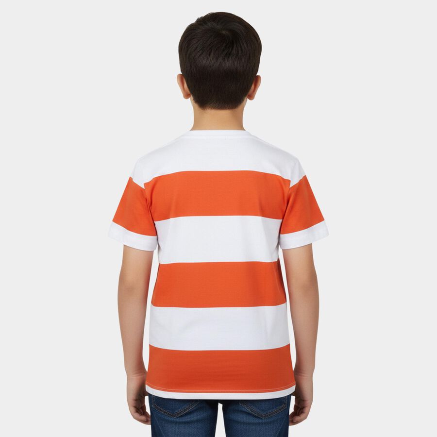Boys Orange Cotton Round Neck Casual T-Shirt, Orange, large