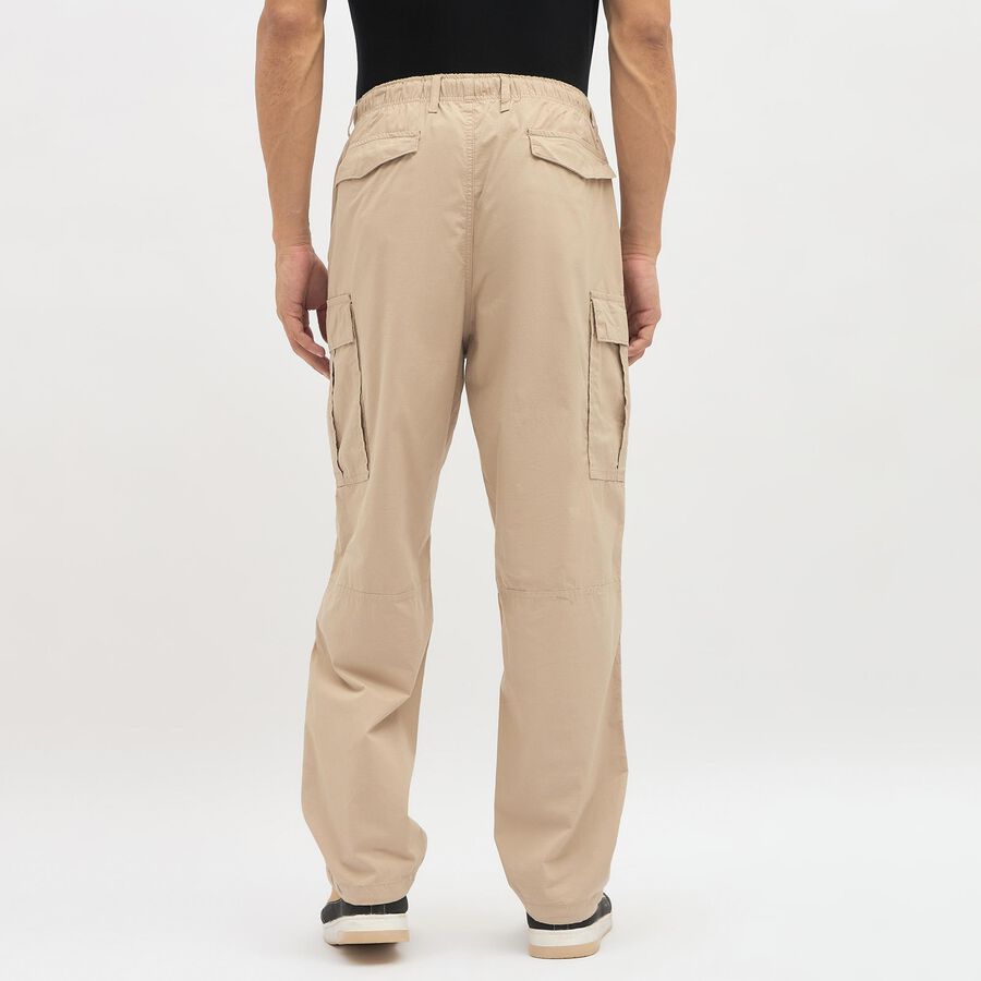 Men's Muted Beige Slim Fit Cargo Trousers, Beige, large image number null