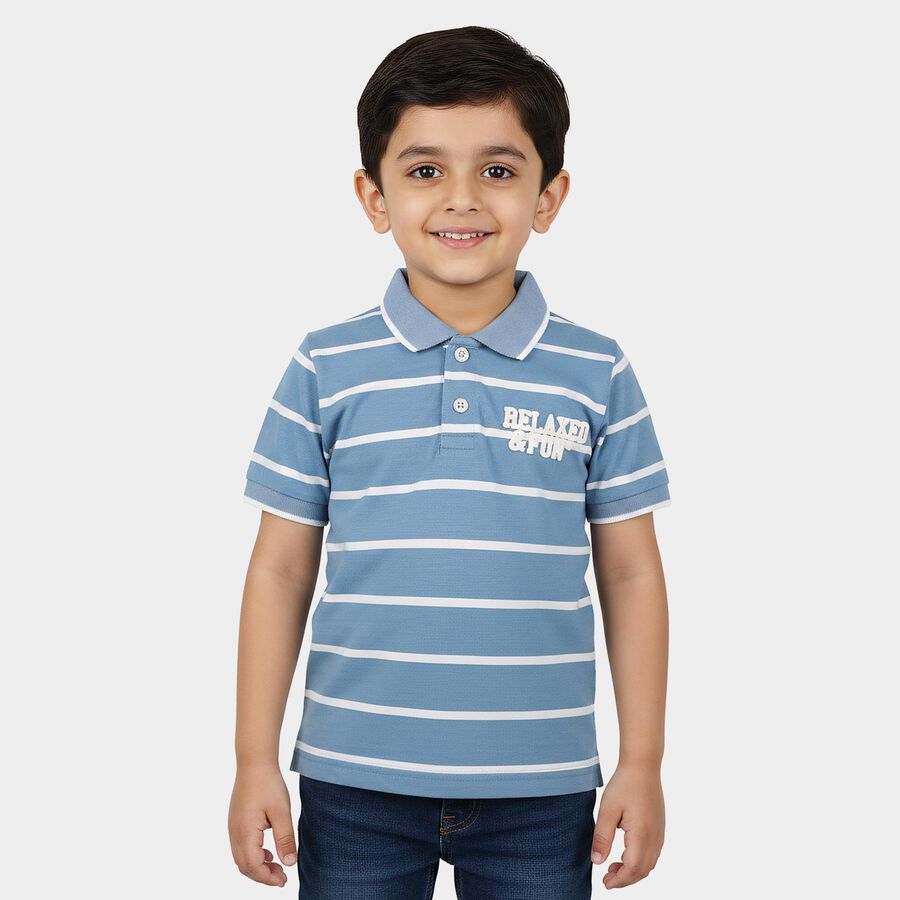 Boys Light Blue Cotton Polo Neck Casual T-Shirt, Light Blue, large
