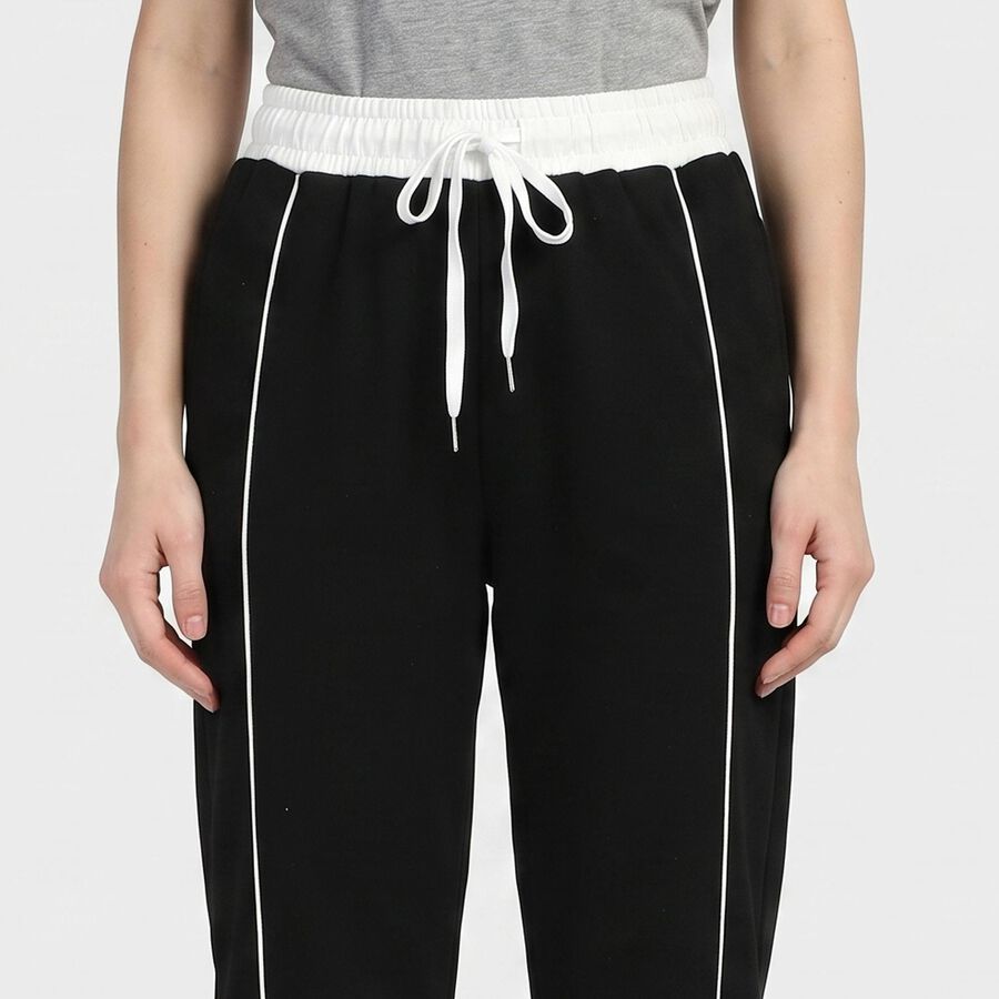 Women's Black Side-Striped Track Pants, काला, large