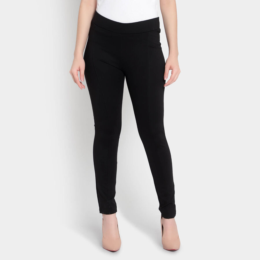 Solid Mid Rise Trousers, Black, large image number null