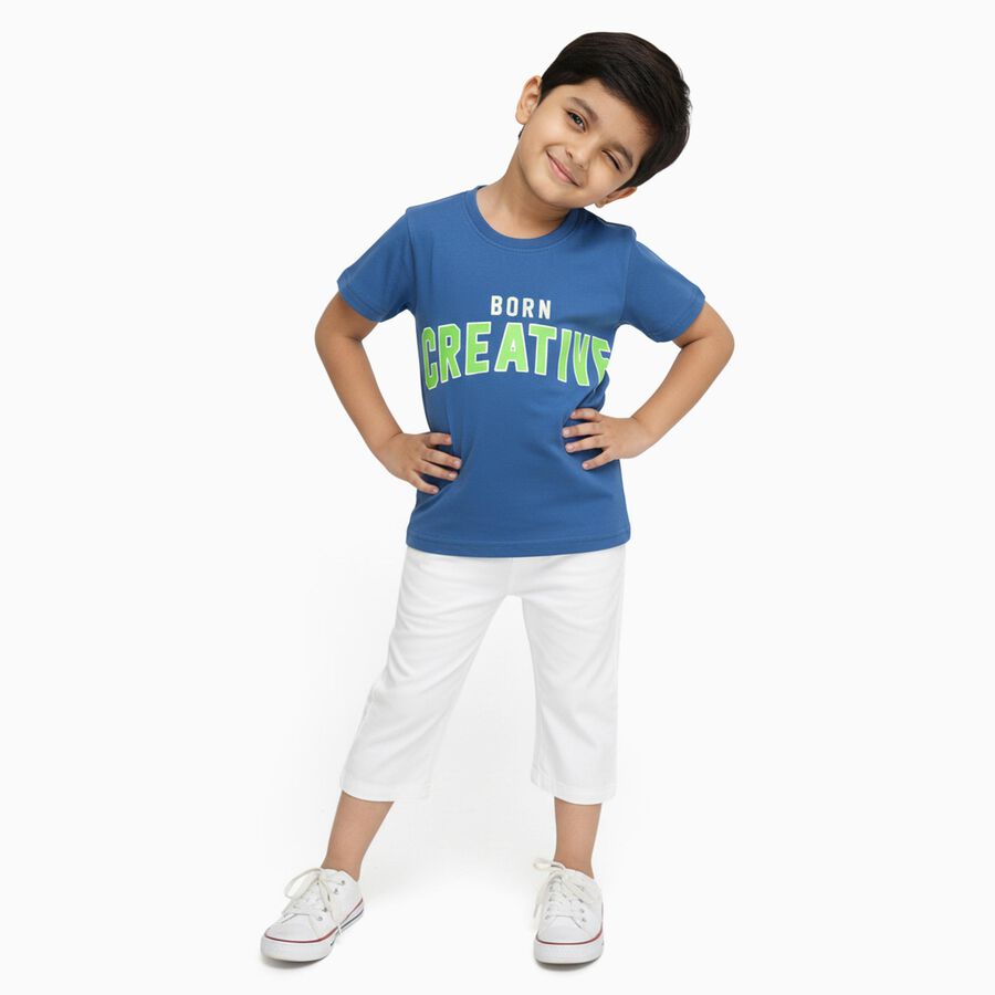 Boys Bright Royal Blue Cotton Round Neck Casual T-Shirt, Mid Blue, large image number null
