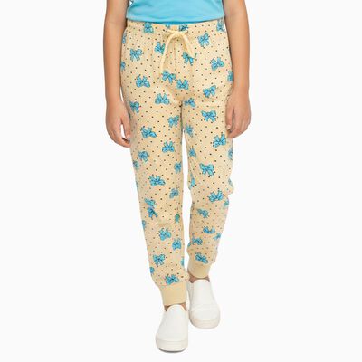 Girls' Beige Bow Print Cotton Blend Pyjama