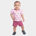 Infants Pink Cotton Round Neck Short Set Upper and Bottom Set, Light Pink, small