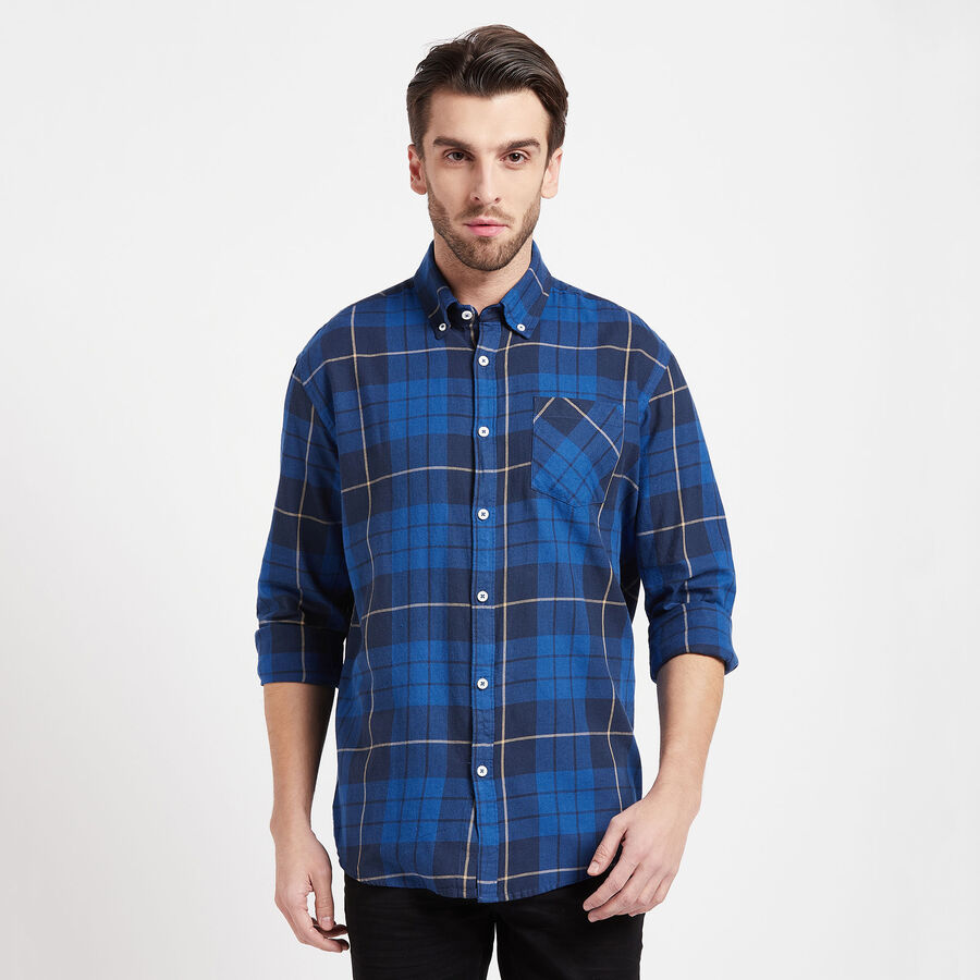Cotton Checks Casual Shirt, Dark Blue, large image number null