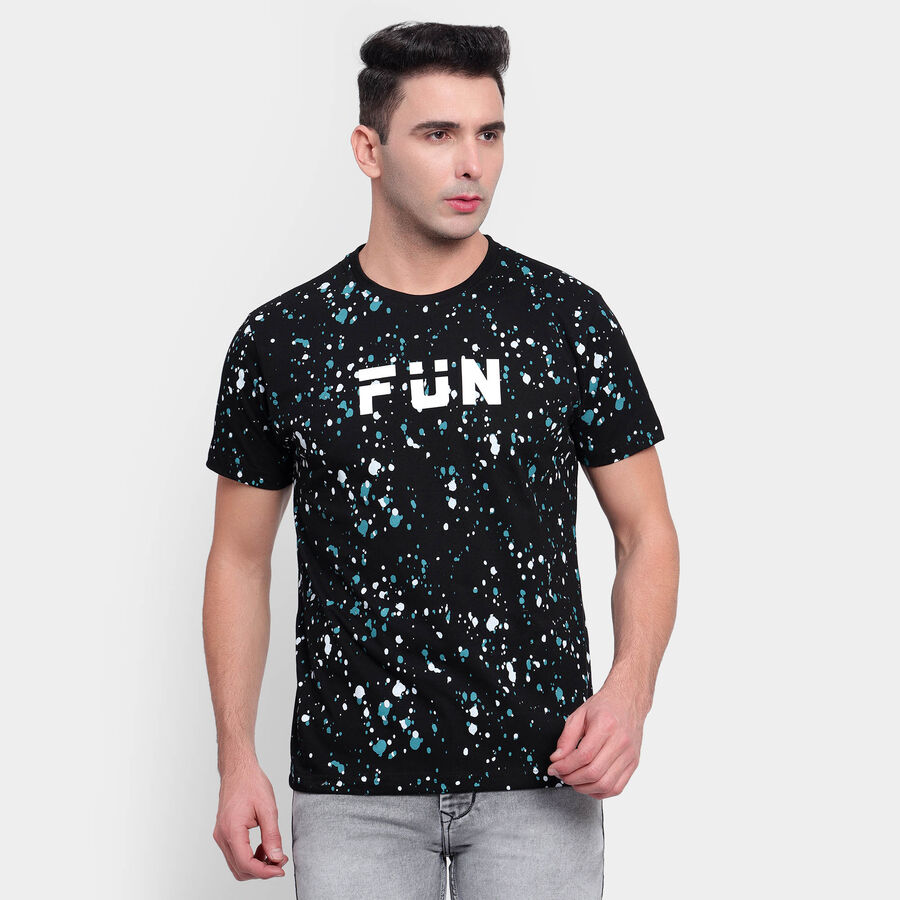 Cotton Round Neck T-Shirt, Black, large image number null