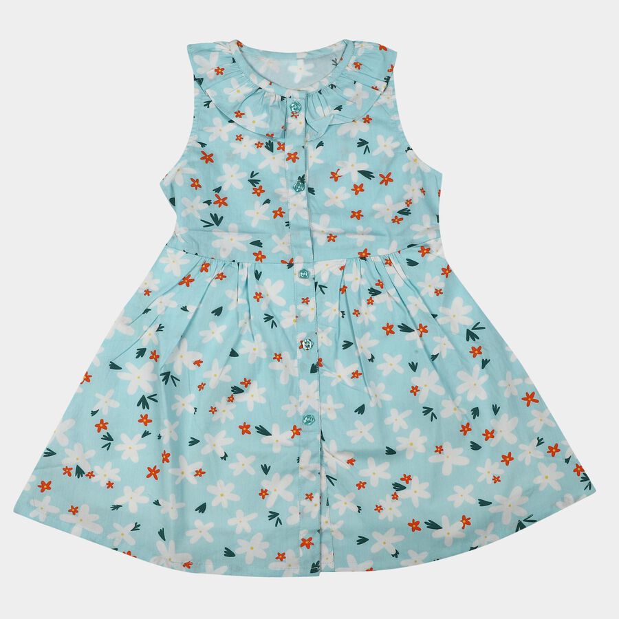 Girls' Light Blue Floral Printed Fit and Flare Frock, हल्का नीला, large